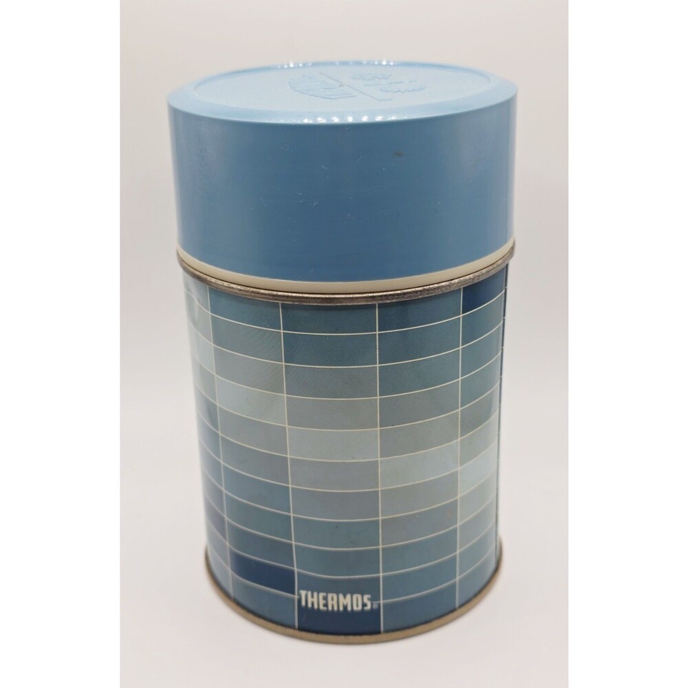 Vintage Thermos Blue Plaid Vacuum Insulated Food Jar Bottle